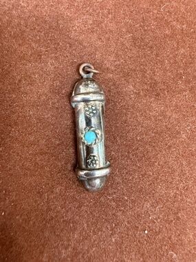 Vintage / Antique Israel Mezuzah Charm 925 Silver Turquoise Blue Stone